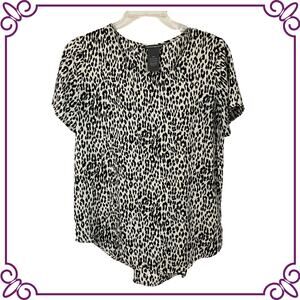 Chelsea & Theodore Black & White Animal Print Short Sleeve Blouse Top Large